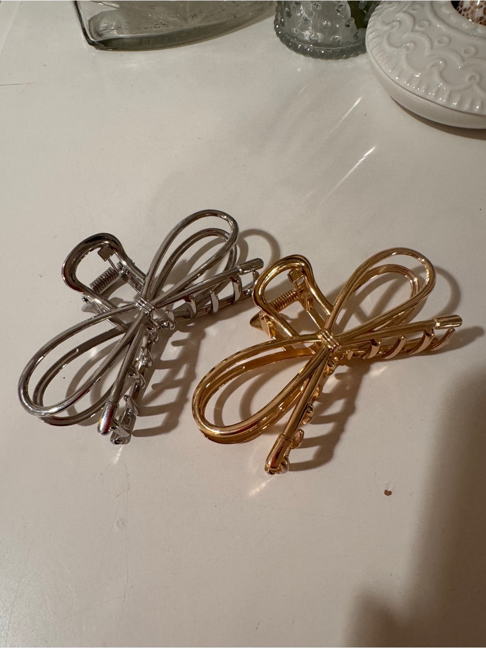 Bow-Shaped Metal Hair Claw Clip Set - Gold & Silver